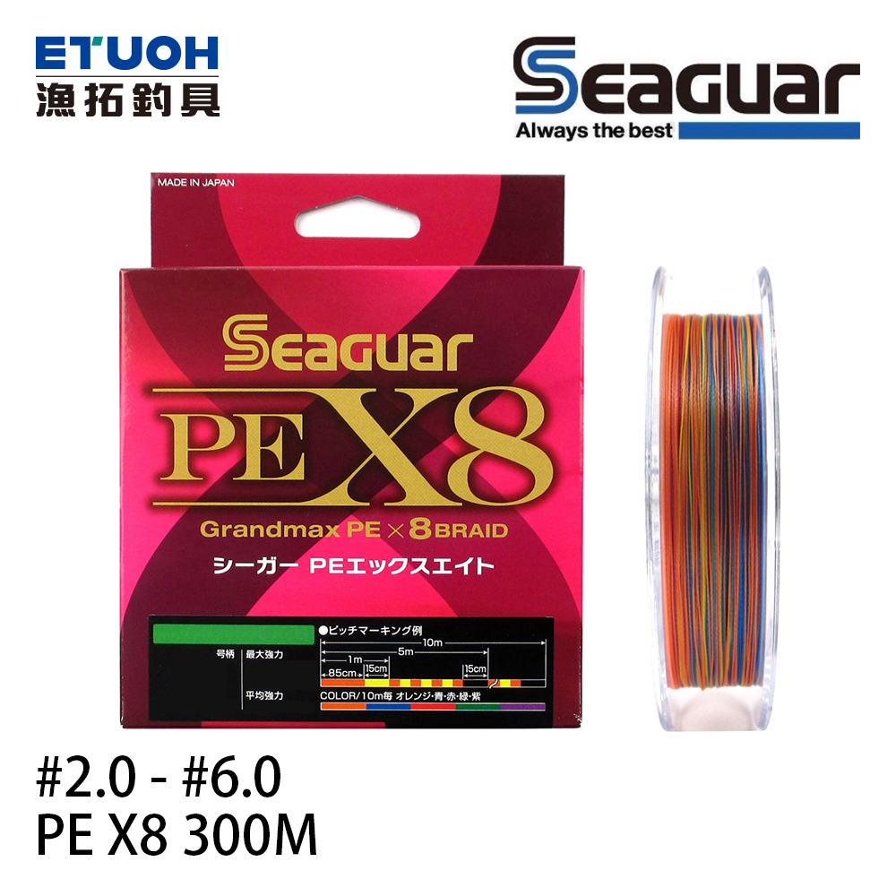 SEAGUAR PE X8 300M #2.0 - #6.0 #五色 [PE線]